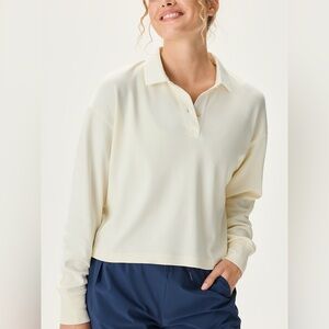 Outdoor Voices Cream Rugby Cropped Polo Shirt